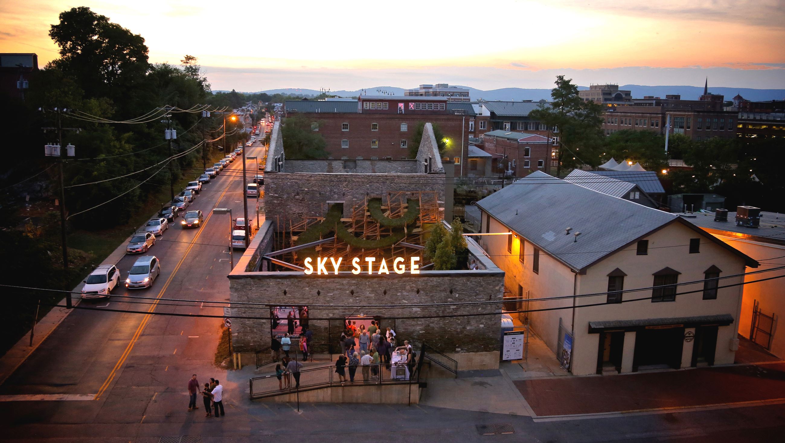 People gathering at Sky Stage